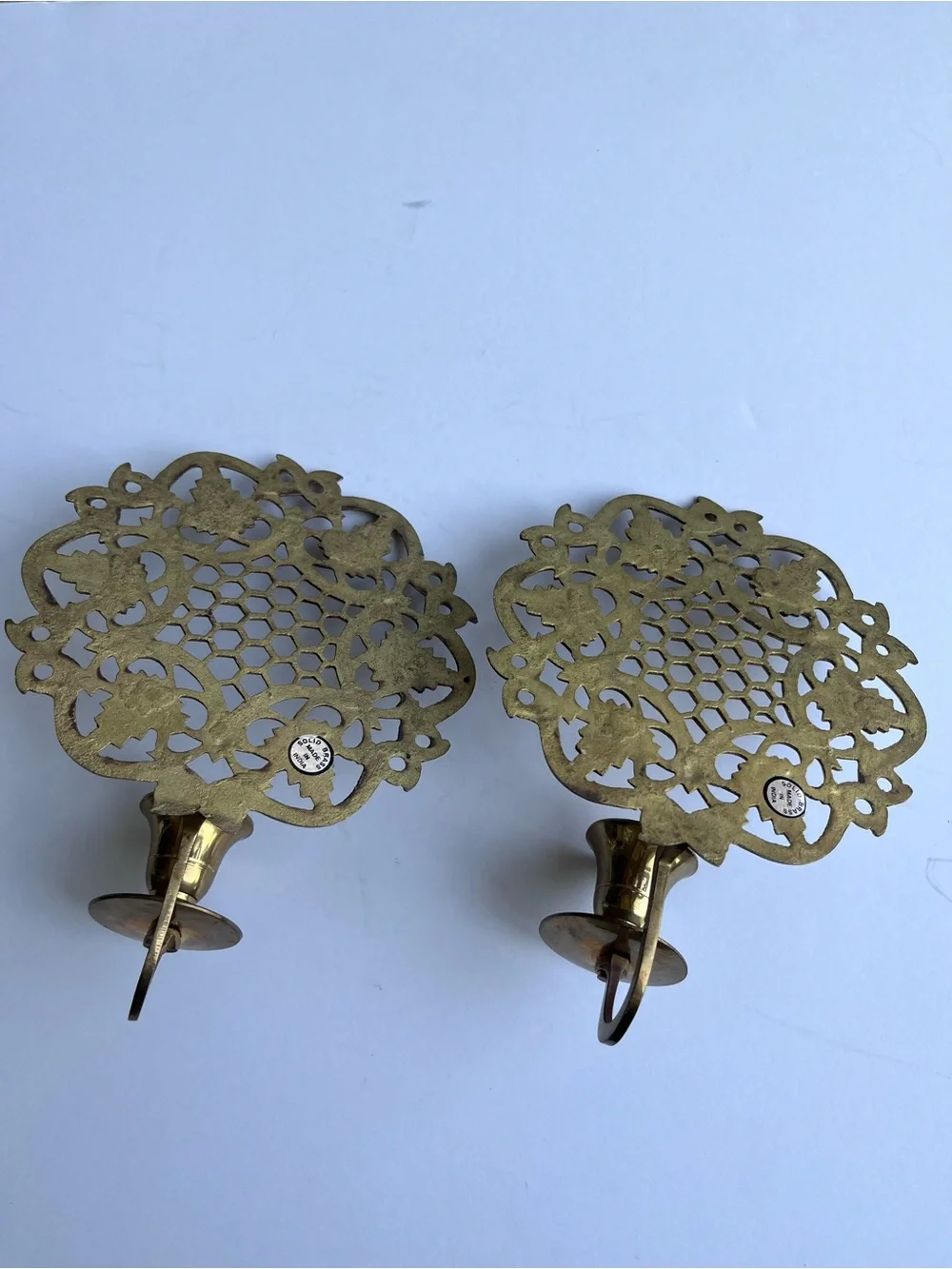 Vintage Brass Wall Sconces Candle Holder Set